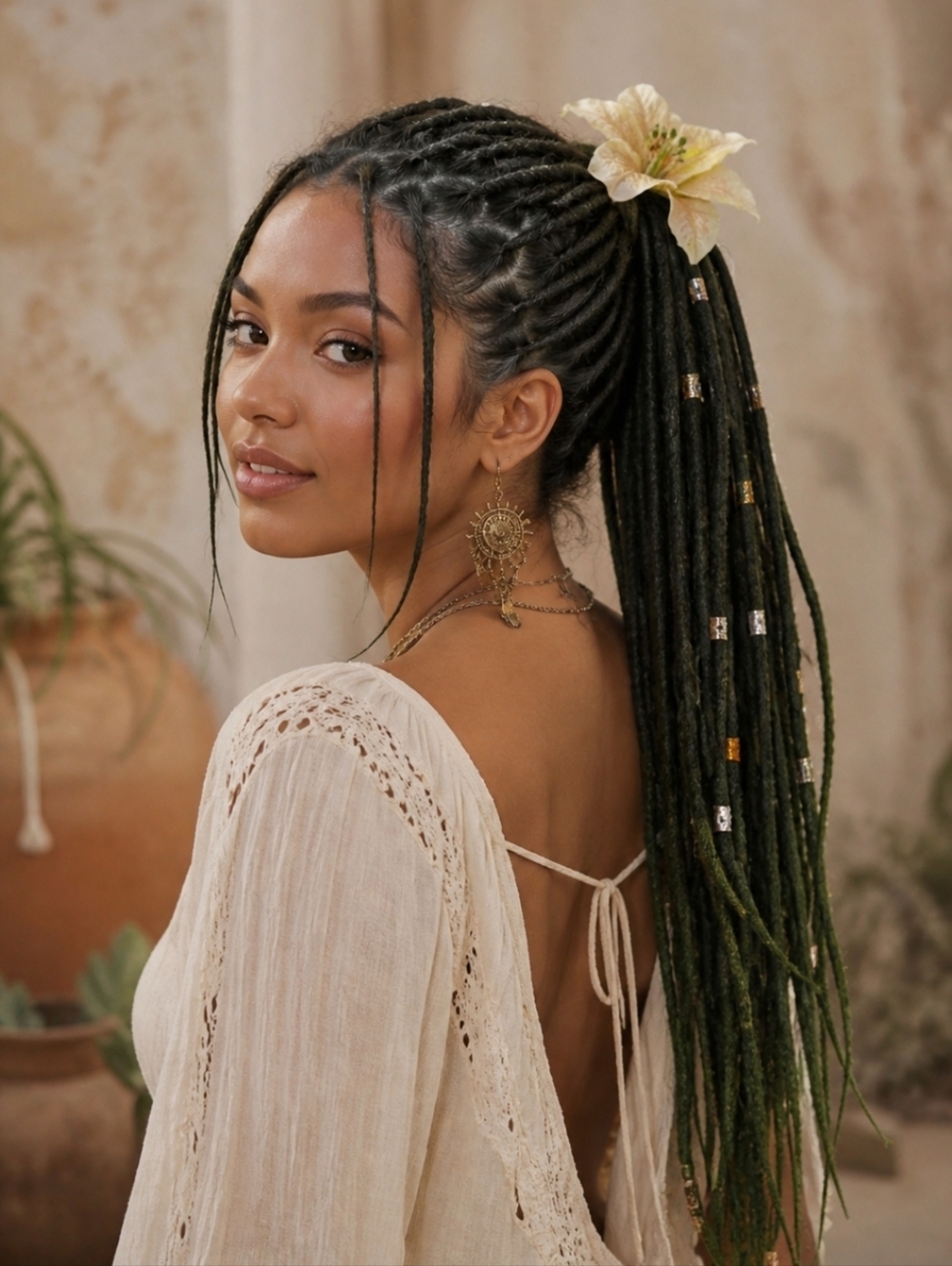 4/$15 Locks Hair Extensions Blond Green Flower Dreads Ponytail Festival